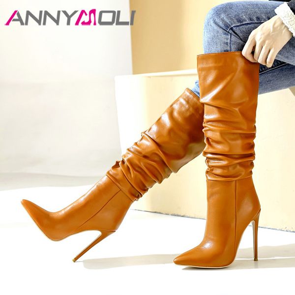 annymoli super high heel woman boots pointed toe knee high boots thin heel long pleated female shoes autumn winter size 43, Black
annymoli super high heel woman boots pointed toe knee high boots thin heel long pleated female shoes autumn winter size 43, Black