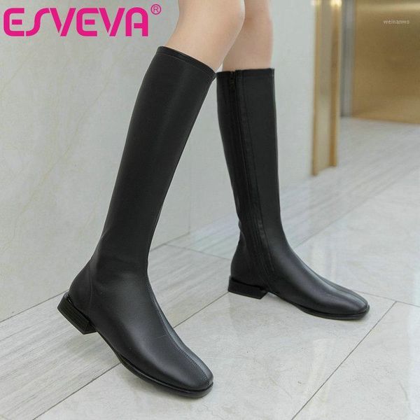 esveva 2021 elegant zipper round toe square low heel pu leather knee high boots women boots shoes size 34-431, Black
esveva 2021 elegant zipper round toe square low heel pu leather knee high boots women boots shoes size 34-431, Black