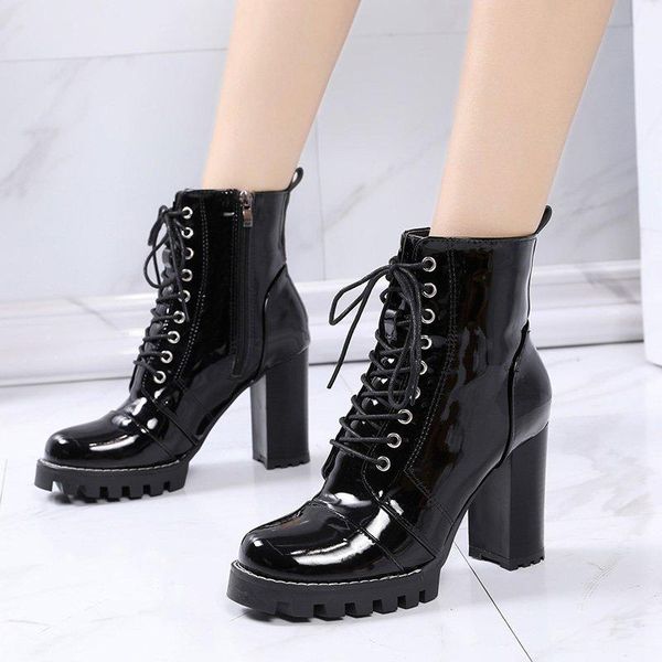 boots rimocy autumn winter ankle for women patent leather thick high heels shoes woman round toe lace up zip ladies short botas, Black
boots rimocy autumn winter ankle for women patent leather thick high heels shoes woman round toe lace up zip ladies short botas, Black