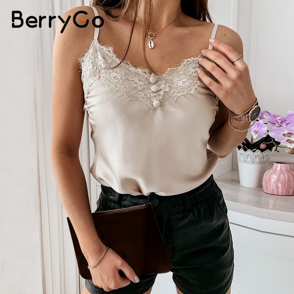 berrygo v-neck lace up loose female tanks women basic sleeveless camis elegant casual splicing button party t200731, White
berrygo v-neck lace up loose female tanks women basic sleeveless camis elegant casual splicing button party t200731, White