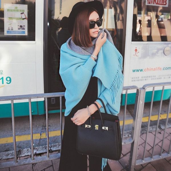 mingjiebihuo new cashmere poncho shawl with sleeves women in autumn and winter thick warm double-sided solid tassel cloak girls 201026, Blue;gray
mingjiebihuo new cashmere poncho shawl with sleeves women in autumn and winter thick warm double-sided solid tassel cloak girls 201026, Blue;gray