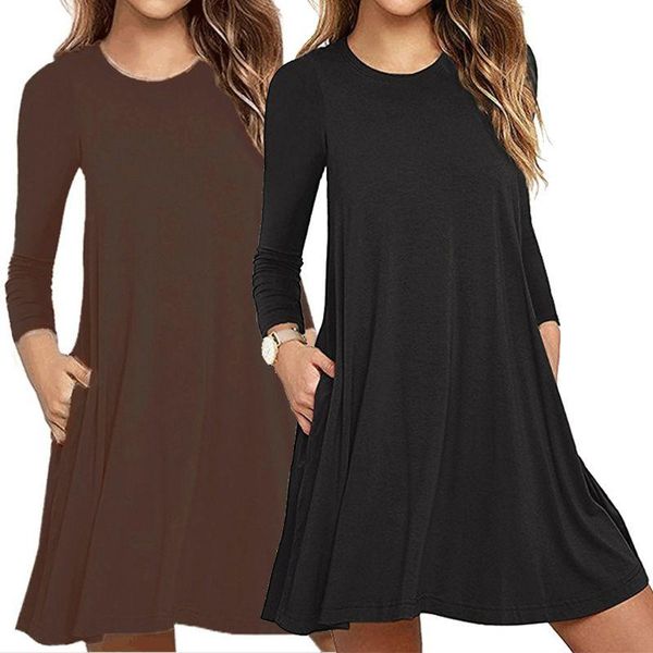 womens autumn long sleeve round neck plain t-shirt dress solid color pleated swing casual loose pullover streetwear with pockets, Red
womens autumn long sleeve round neck plain t-shirt dress solid color pleated swing casual loose pullover streetwear with pockets, Red