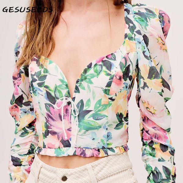 women's blouses & shirts shirt women floral print blouse autumn long sleeve hollow out chiffon v neck lace up holidays streetwear, White
women's blouses & shirts shirt women floral print blouse autumn long sleeve hollow out chiffon v neck lace up holidays streetwear, White
