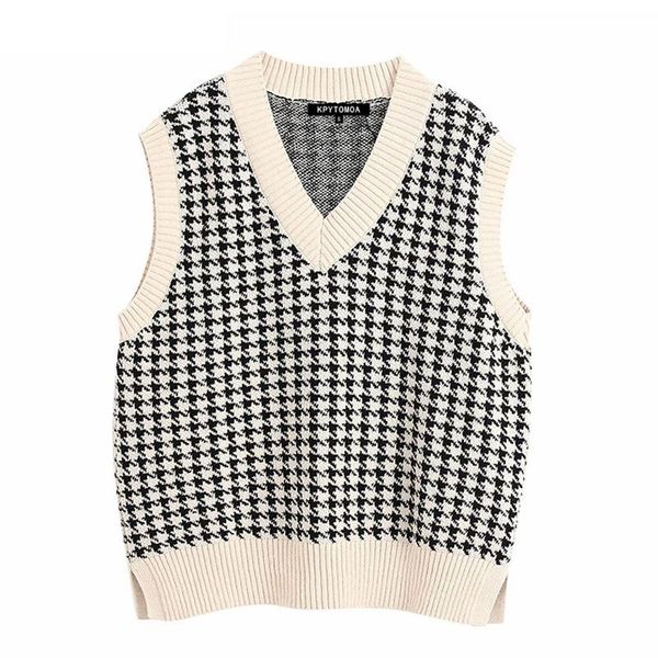 women's sweater vest 2020 fashion oversized houndstooth knitted vest sweater vintage sleeveless side vents female waistcoat, Black;white
women's sweater vest 2020 fashion oversized houndstooth knitted vest sweater vintage sleeveless side vents female waistcoat, Black;white