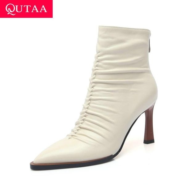boots qutaa 2021 cow leather zipper ankle thin high heel autumn winter women shoes pointed toe pleated short size 34-39, Black
boots qutaa 2021 cow leather zipper ankle thin high heel autumn winter women shoes pointed toe pleated short size 34-39, Black
