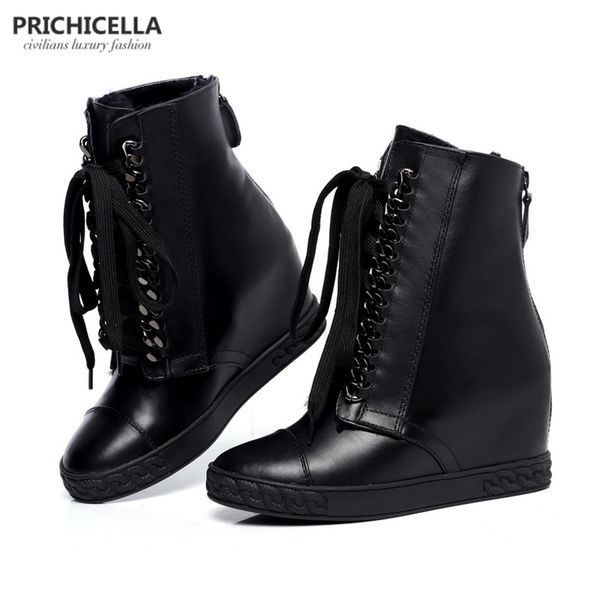 prichicella silver chained lace up wedge ankle boots genuine leather winter boots for women y200723, Black
prichicella silver chained lace up wedge ankle boots genuine leather winter boots for women y200723, Black