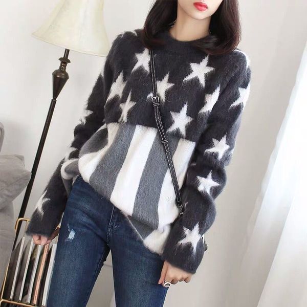 high street malha loose women pretty movie stars pullovers mohair female grosso autumn jumpers winter 86cp, White;black
high street malha loose women pretty movie stars pullovers mohair female grosso autumn jumpers winter 86cp, White;black