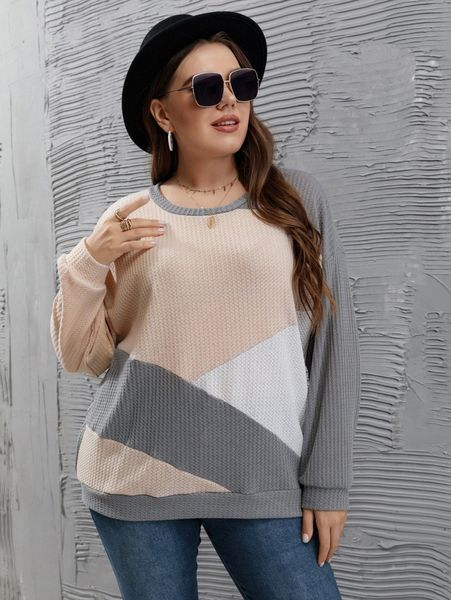 plus colorblock drop shoulder waffle knit sweatshirt o3ba#, Black
plus colorblock drop shoulder waffle knit sweatshirt o3ba#, Black