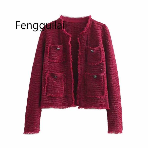 women's jackets elegant soft tweed jacket tassel long sleeves o neck female office lady coat wine red women short cardigan, Black;brown
women's jackets elegant soft tweed jacket tassel long sleeves o neck female office lady coat wine red women short cardigan, Black;brown