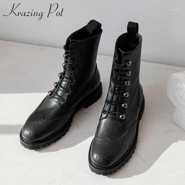 krazing pot metal decorations brogue carved genuine leather boots round toe low heels keep warm women lace up mid-calf boots l391, Black
krazing pot metal decorations brogue carved genuine leather boots round toe low heels keep warm women lace up mid-calf boots l391, Black