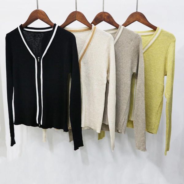 women's knits & tees autumn spring women v-neck long-sleeved knit cardigan ladies slim zipper winter stripe splicing sweater, White
women's knits & tees autumn spring women v-neck long-sleeved knit cardigan ladies slim zipper winter stripe splicing sweater, White