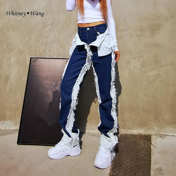 whitney wang 2021 spring fashion streetwear colors contrast patchwork double waist ripped jeans women stylish denim pants, Blue
whitney wang 2021 spring fashion streetwear colors contrast patchwork double waist ripped jeans women stylish denim pants, Blue