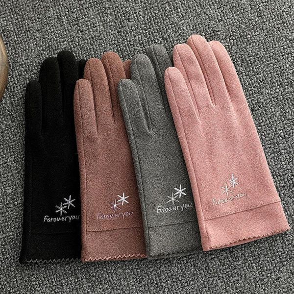 female winter warm driving gloves women thin cashmere embroidery elasticity cycling windproof touch screen finger gloves, Blue;gray