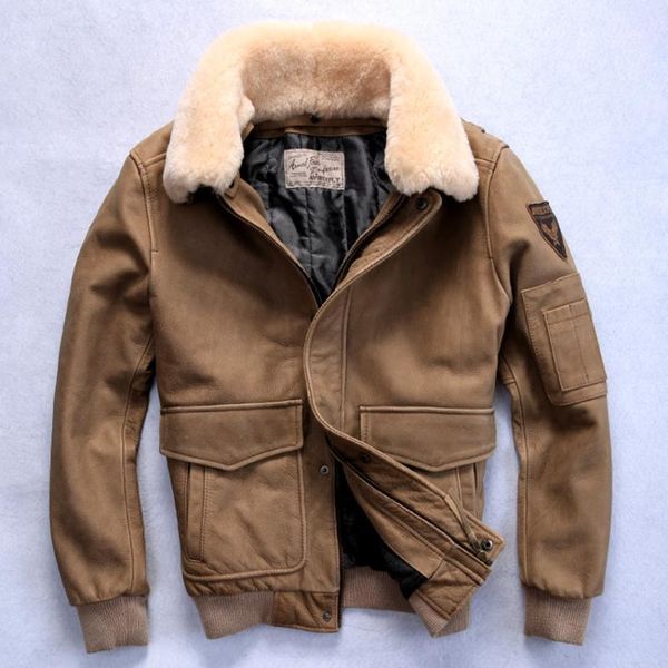 2019 flight jacket men's genuine leather jacket with fur collar real cowskin leather bomber men winter coat1, Black
2019 flight jacket men's genuine leather jacket with fur collar real cowskin leather bomber men winter coat1, Black