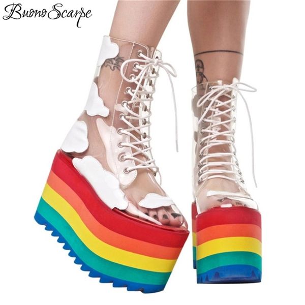 buono scarpe new rainbow thick bottom fashion transparent pvc leather laces cool boots nightclub cake bottom female boots y200723, Black
buono scarpe new rainbow thick bottom fashion transparent pvc leather laces cool boots nightclub cake bottom female boots y200723, Black