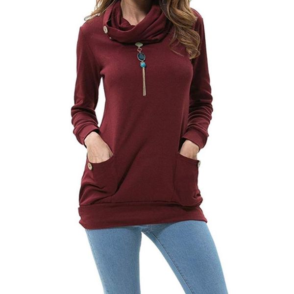women long sleeve buttons cowl neck sweatshirt solid color pockets tunic 35ef, White
women long sleeve buttons cowl neck sweatshirt solid color pockets tunic 35ef, White