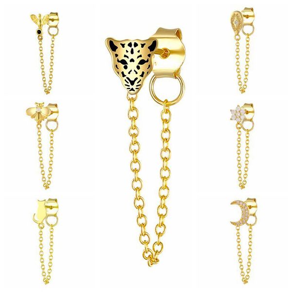 1pcs 100% 925 sterling silver earring chain bee snow leopard moon star stud earrings for women crystal zircon chain jewelry a30, Golden;silver
1pcs 100% 925 sterling silver earring chain bee snow leopard moon star stud earrings for women crystal zircon chain jewelry a30, Golden;silver