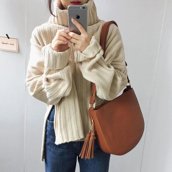 women's sweaters 2021 auutmn winter women sweater pullovers fashion high nevk female kintted chic soild color warm split loose korean s, White;black
women's sweaters 2021 auutmn winter women sweater pullovers fashion high nevk female kintted chic soild color warm split loose korean s, White;black