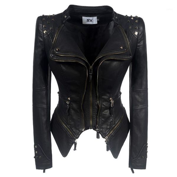 women's new autumn european and american style shoulder shrug rivet slim waist wash leather motorcycle leather pu1, Black
women's new autumn european and american style shoulder shrug rivet slim waist wash leather motorcycle leather pu1, Black