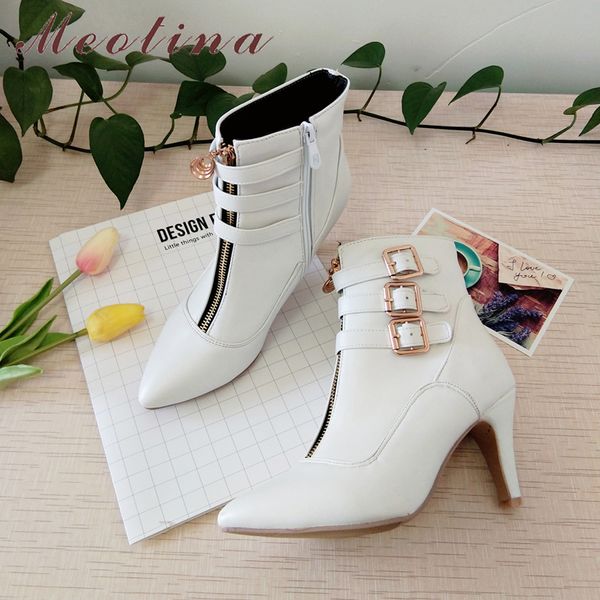 meotina shoes women boots autumn high heels ankle boots pointed toe buckle female boots zip ladies shoes white big size 44 45 11 t200425, Black
meotina shoes women boots autumn high heels ankle boots pointed toe buckle female boots zip ladies shoes white big size 44 45 11 t200425, Black