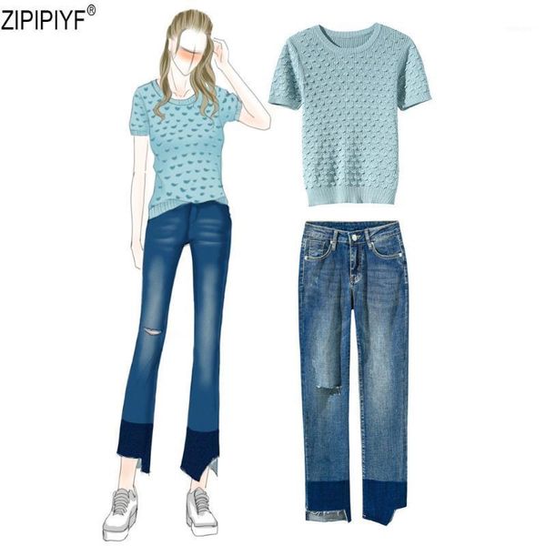 2018 summer women 2 pieces pant set o-neck short sleeve knitting and ankle-length wide leg jeans suit c14451, White
2018 summer women 2 pieces pant set o-neck short sleeve knitting and ankle-length wide leg jeans suit c14451, White