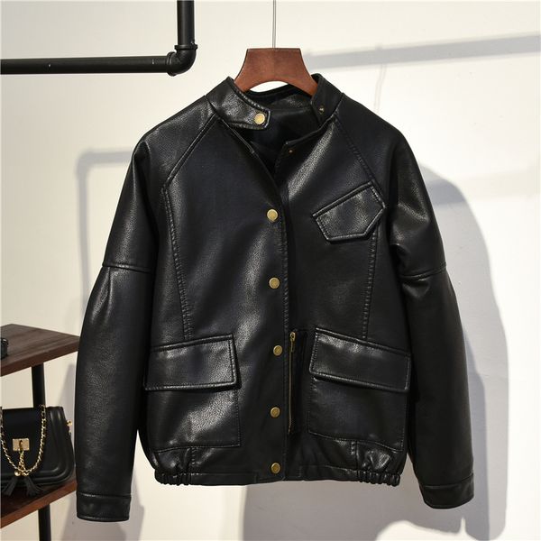 2021 spring new fall of the women long black pocket biker female leather plutonium basic jacket outwear wwm4
2021 spring new fall of the women long black pocket biker female leather plutonium basic jacket outwear wwm4
