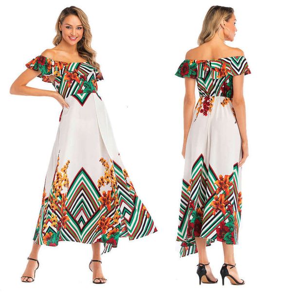 new off shoulder split court 2019 print dress, Black;gray