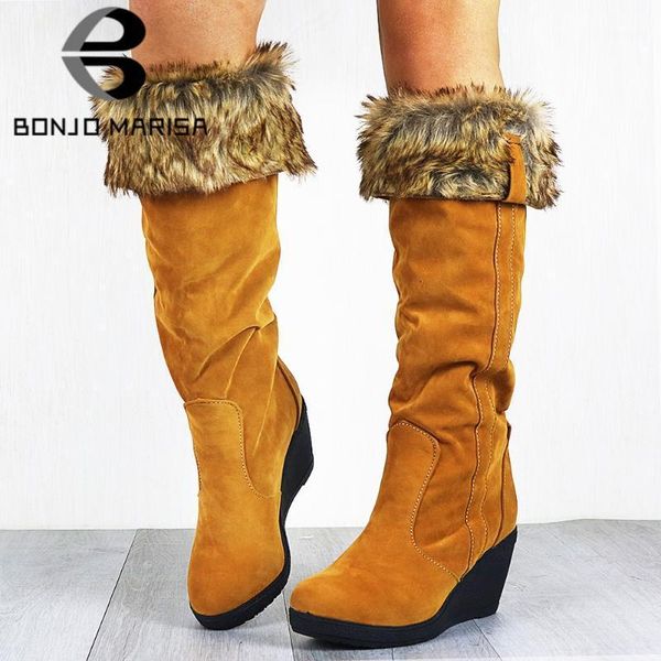 boots bonjomarisa winter thick fur mid calf buckle wedges flock women round toe warm comfy shoes woman1, Black
boots bonjomarisa winter thick fur mid calf buckle wedges flock women round toe warm comfy shoes woman1, Black