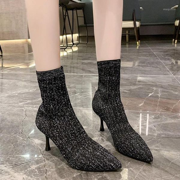 rimocy black knitted elastic socks boots women bling sequins high heels ankle boots woman pointed toe slip on shoes female1
rimocy black knitted elastic socks boots women bling sequins high heels ankle boots woman pointed toe slip on shoes female1