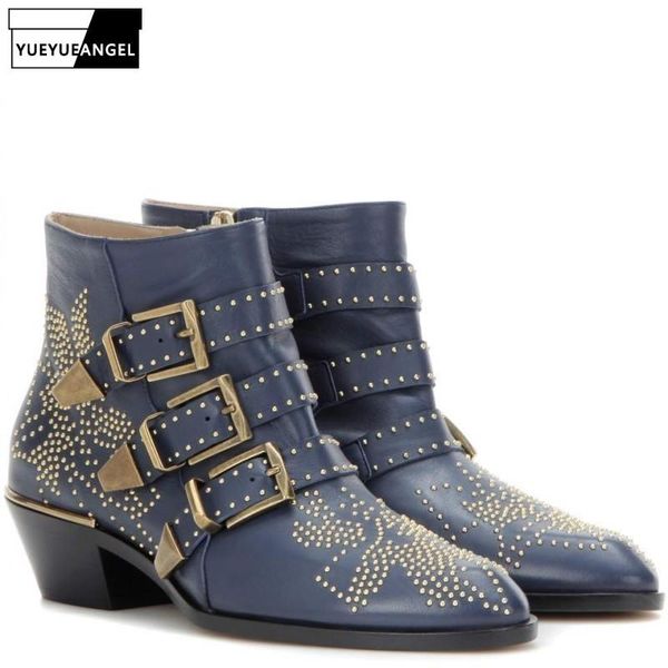 leather rivet boots women buckle strap thick heel ankle shoes designer pointed toe motorcycle boots plus size 44, Black
leather rivet boots women buckle strap thick heel ankle shoes designer pointed toe motorcycle boots plus size 44, Black