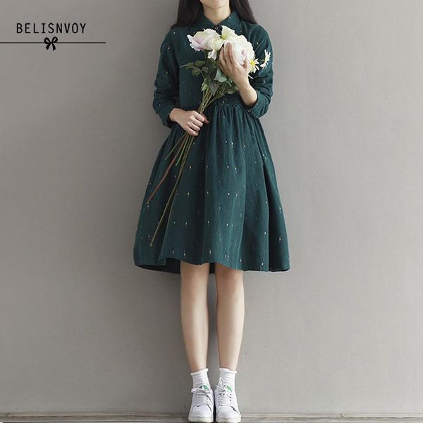 2019 autumn women dresses turn-down collar character long sleeve casual loose vestidos femininos corduroy green vintage dress y200805, Black;pink
2019 autumn women dresses turn-down collar character long sleeve casual loose vestidos femininos corduroy green vintage dress y200805, Black;pink