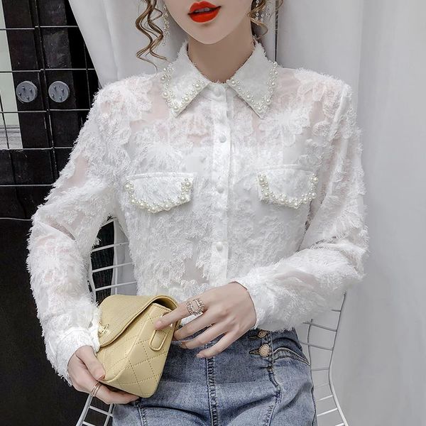 spring fall korean women's beading blouses shirt thin lace chiffon blusas mujer long sleeve jacquard tassel blouse, White
spring fall korean women's beading blouses shirt thin lace chiffon blusas mujer long sleeve jacquard tassel blouse, White