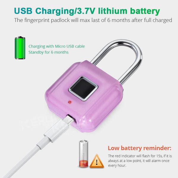 kerui smart fingerprint padlock usb rechargeable mini size finger touch lock for door cabinets gym locker bikes
kerui smart fingerprint padlock usb rechargeable mini size finger touch lock for door cabinets gym locker bikes