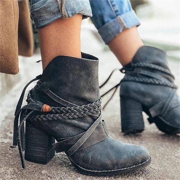 women ankle boots 2020 retro chunky heel boots autumn winter tassel braided ladies casual pointed toe slip on short bootie, Black
women ankle boots 2020 retro chunky heel boots autumn winter tassel braided ladies casual pointed toe slip on short bootie, Black