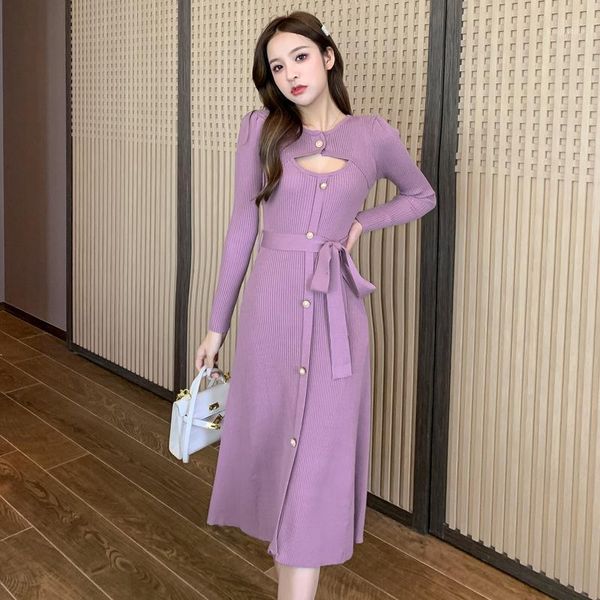coigarsam vintage knitting women one-piece dress korean new dresses black pink purple apricot 92871, Black;gray
coigarsam vintage knitting women one-piece dress korean new dresses black pink purple apricot 92871, Black;gray