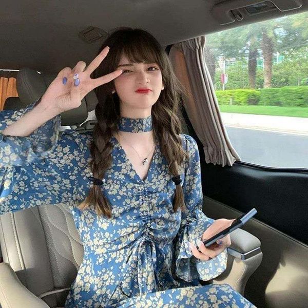 dress womens floral-printed vintage long sleeve korean style woman mid-calf spring summer v-neck dresses ladies1, Black;gray
dress womens floral-printed vintage long sleeve korean style woman mid-calf spring summer v-neck dresses ladies1, Black;gray