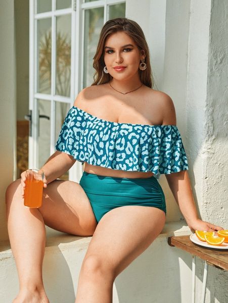 plus leopard ruffle hem bikini swimsuit b2nm#, Black
plus leopard ruffle hem bikini swimsuit b2nm#, Black