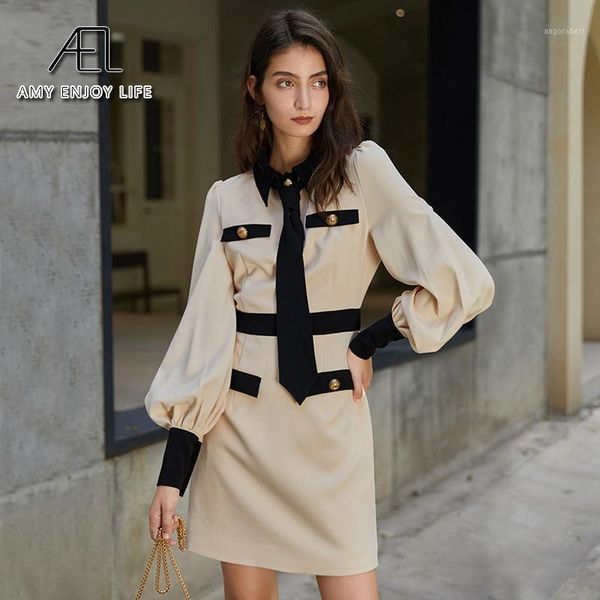 ael beige long sleeve dress women 2020 autumn panelled with necktie minidress office lady clothing1, Black;gray
ael beige long sleeve dress women 2020 autumn panelled with necktie minidress office lady clothing1, Black;gray