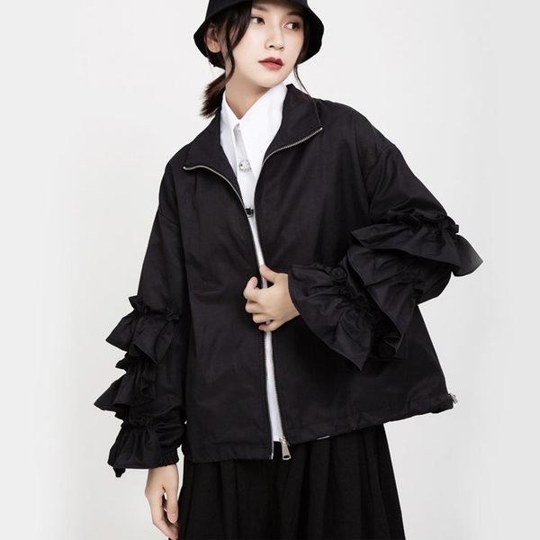 women's jackets autumn wood ears puff sleeve windproof warm jacket women, Black;brown
women's jackets autumn wood ears puff sleeve windproof warm jacket women, Black;brown