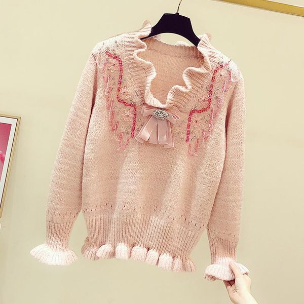 french heavy industry beaded sequins bowknot v-neck pullover sweater with wood ears women 2021 winter new casual sweater, White;black
french heavy industry beaded sequins bowknot v-neck pullover sweater with wood ears women 2021 winter new casual sweater, White;black
