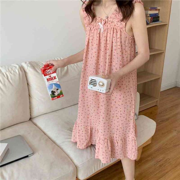 Summer Spaghetti Strap Nightgowns Women Nightdress Cherry Print Crepe Cotton Sleepwear Sleeveless Homedress Sweet Loose Y568, Black;red
Summer Spaghetti Strap Nightgowns Women Nightdress Cherry Print Crepe Cotton Sleepwear Sleeveless Homedress Sweet Loose Y568, Black;red