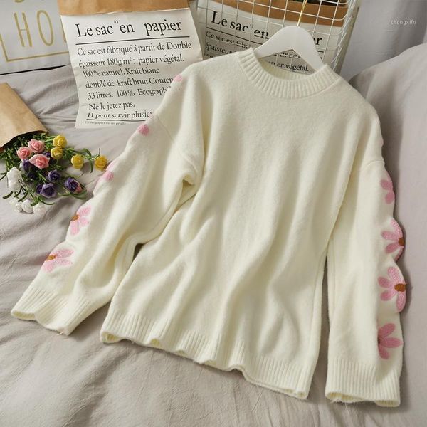 2020 sweet girls flower embroidery round collar long sleeve knitted pullover1, White;black
2020 sweet girls flower embroidery round collar long sleeve knitted pullover1, White;black