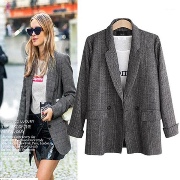 women's 2019 spring and autumn new retro simple large size loose plaid suit jacket xl-5xl1, Black;brown
women's 2019 spring and autumn new retro simple large size loose plaid suit jacket xl-5xl1, Black;brown