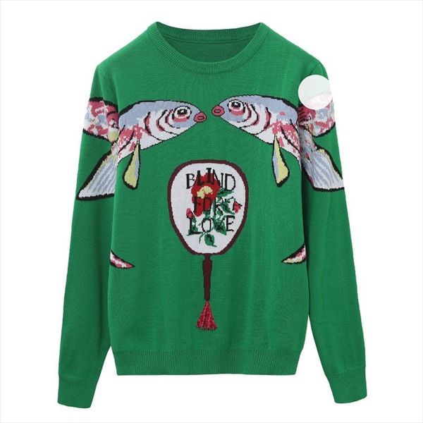 2020 green knitted sweaters pullovers women runway designer double fish female ladies christmas jumper autumn winter clothes, White;black
2020 green knitted sweaters pullovers women runway designer double fish female ladies christmas jumper autumn winter clothes, White;black