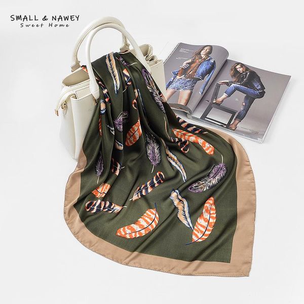 90*90cm new ladies korean decorative square scarf simulation silk printing feather scarf professional wild small wholesale, Blue;gray
90*90cm new ladies korean decorative square scarf simulation silk printing feather scarf professional wild small wholesale, Blue;gray