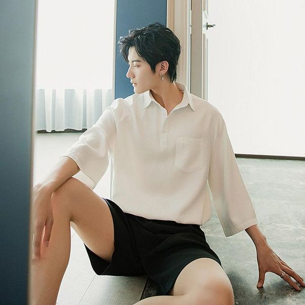 ewq / men's wear cotton and linen short sleeve white shirt male's fashion loose sleeve quarter pullover male 9y24221, White;black
ewq / men's wear cotton and linen short sleeve white shirt male's fashion loose sleeve quarter pullover male 9y24221, White;black