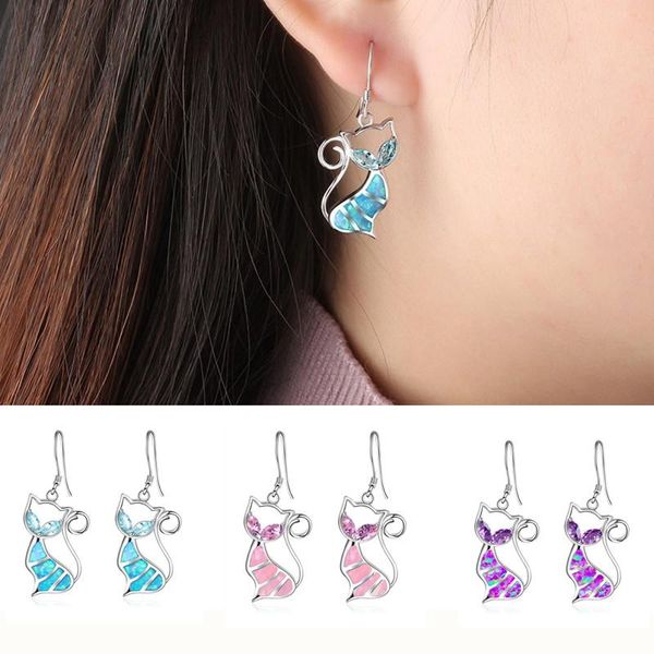 dangle & chandelier fdlkcute women cat animal pendant earrings blue imitation fire opal zircon for accessories gift, Silver
dangle & chandelier fdlkcute women cat animal pendant earrings blue imitation fire opal zircon for accessories gift, Silver
