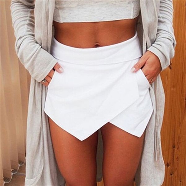 women's summer casual asymmetrical front candy color tulip skort shorts, White;black
women's summer casual asymmetrical front candy color tulip skort shorts, White;black