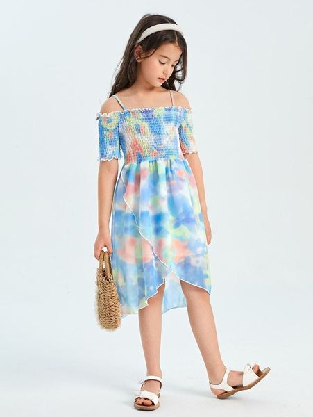 girls tie dye shirred frill trim cold shoulder wrap hem dress she, Red;yellow
girls tie dye shirred frill trim cold shoulder wrap hem dress she, Red;yellow