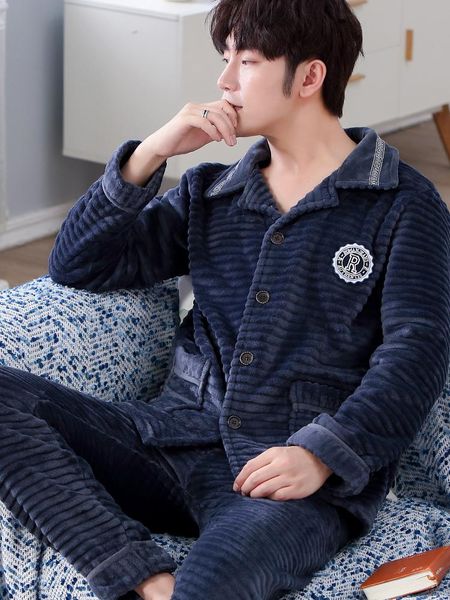 men's sleepwear autumn winter pajamas men set coral fleece flannel warm two piece stripe european pijama masculino home clothes df50ps, Black;brown
men's sleepwear autumn winter pajamas men set coral fleece flannel warm two piece stripe european pijama masculino home clothes df50ps, Black;brown